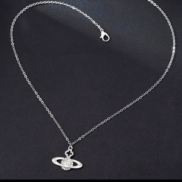 925 Sterling Silver Saturn Necklace - Picture 2 of 5